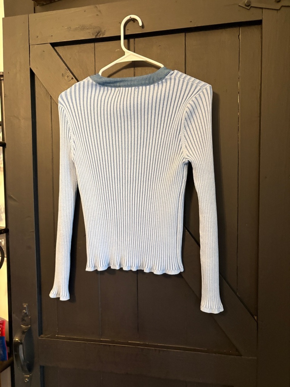 Light Blue Ribbed Button-Front Sweater Cardigan - Picture 2 of 4